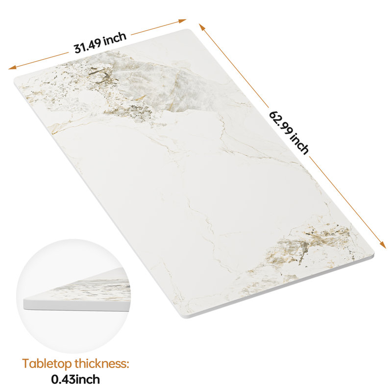 Plateau de table de salle à manger rectangulaire en pierre frittée blanche 63 "
