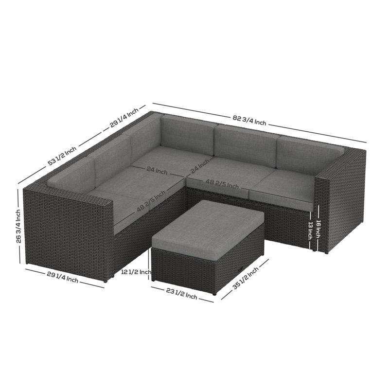 Ensemble de conversation modulaire avec coussins 4 pièces en rotin Ortego
