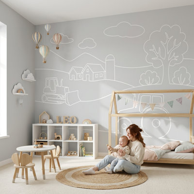 Farm Landscape Wallpaper Tractor Silo Removable Wall Decor