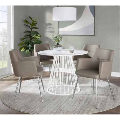 Contemporary Dining Table in White Metal and White MDF