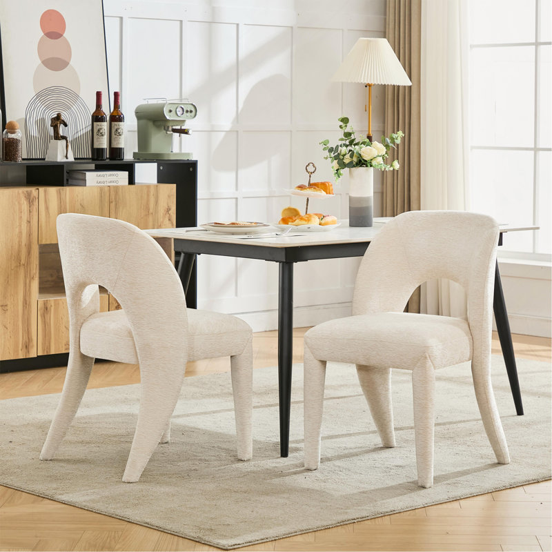 La chaise de salle à manger en chenille crème comprend un ensemble de tabourets à 2 barres, Crème, crème