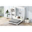 Grand lit, blanc, lit peu encombrant, décoration à persiennes, pin et bois massif