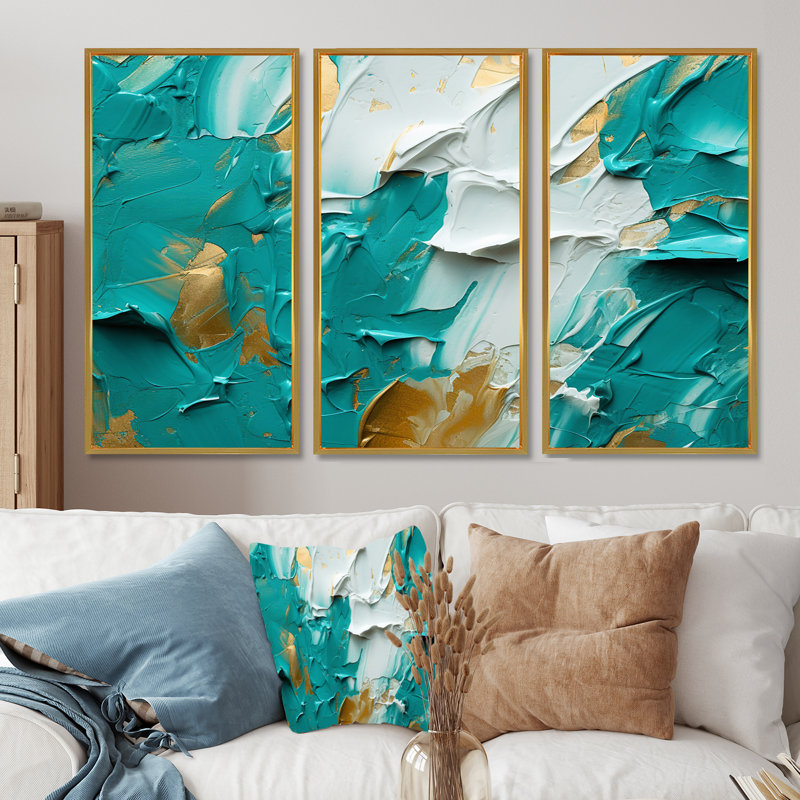 Karter - Abstract Wall Art Print Set, Gold Floater Framed, 40" H x 60" W x 1" D