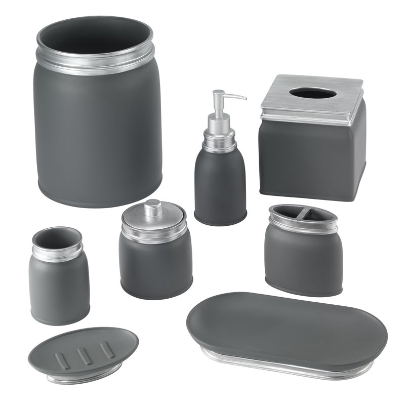 Gray Resin Tumbler with Silver Accents for Bathroom