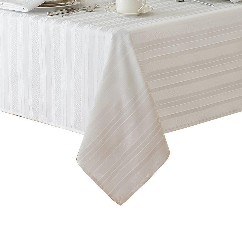 Robyn Striped Jacquard Polyester Square/Rectangle Tablecloth, 84" L x 60" W, White, Rectangular