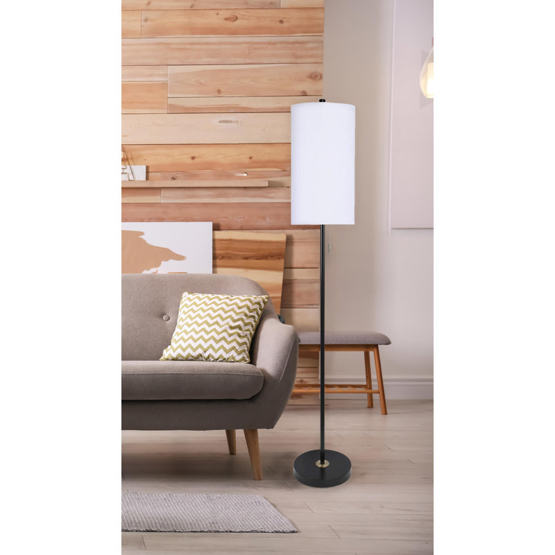Darmon 62" Metal Floor Lamp, Matte Black/Antique Soft Brass