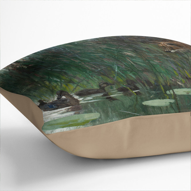 Fox Stalking Ducks Scatter Cushion, 40cm H x 40cm W x 15cm D, Stone