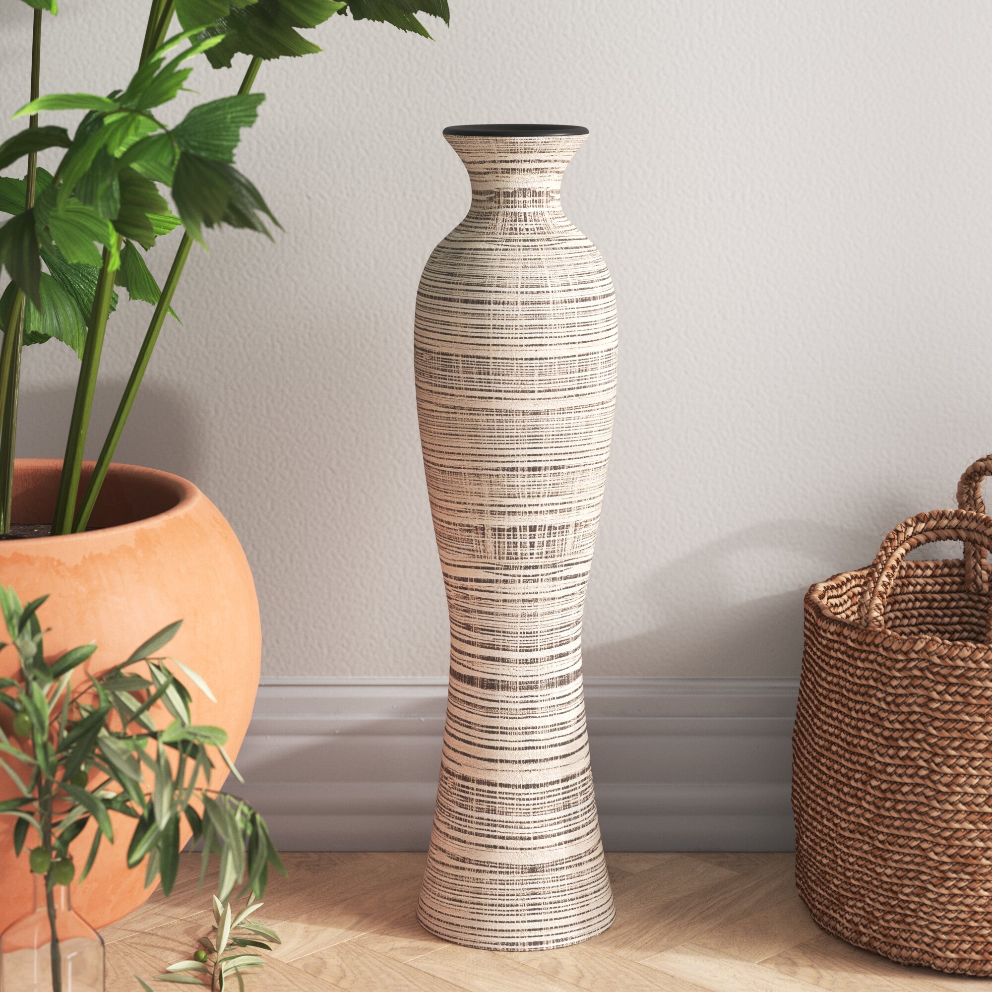 28.9 Rustic Tall Woven Bamboo Rattan Standing Floor Vase Decor Art Living  Room