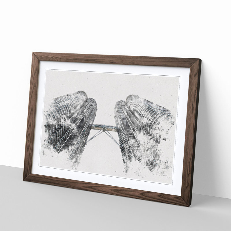 Petronas Twin Towers - Framed Print, 62cm H x 87cm W x 2cm D, Walnut Framed