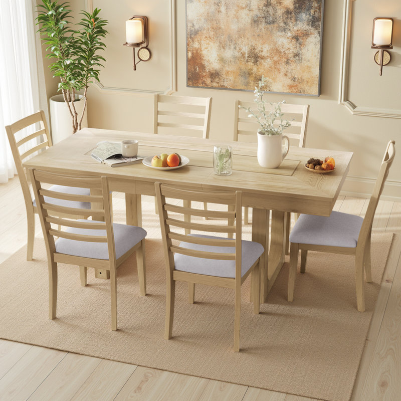 Ensemble de salle à manger extensible Farmhouse - Table en bois rustique avec chaises rembourrées de 60 à 78 po, extensible