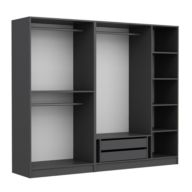 Armoire moderne moderne anthracite avec nombreuses tablettes, 88,6 po x 74,8 po x 20,5 po | 100% panneau de particules enduit de mélamine, épaisseur: 0,7 pouce | Solution de rangement élégante pour l'organisation de chambre à coucher et de garde-robe, conception durable