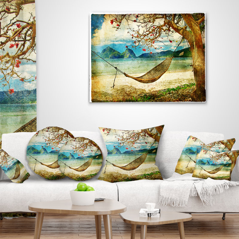 Coussin décoratif imprimé de couchage tropical en paysage digital art landscape, 18 po x 18 po, Coussin décoratif