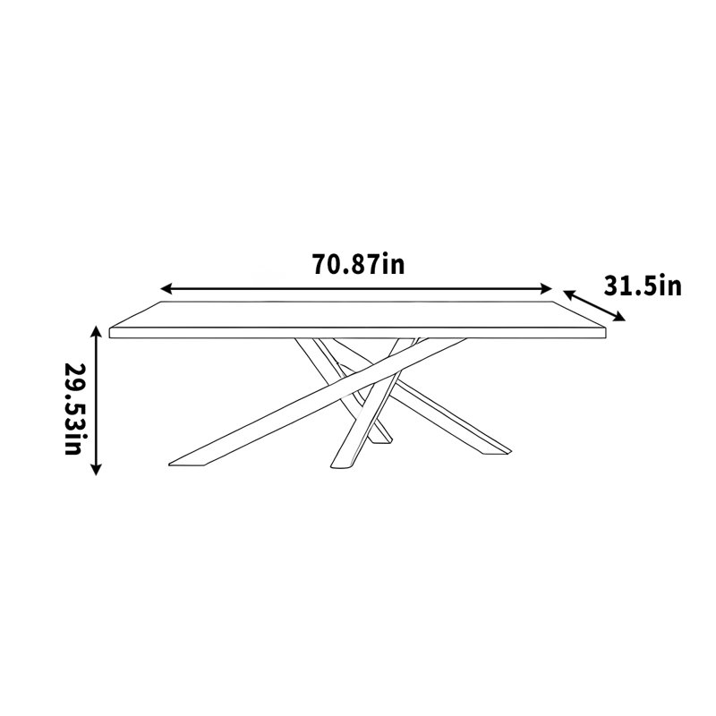 Table de bureau longue en bois massif de conception simple, Bois robuste / noir, H 29,53 po x l 70,87 po x P 31,5 po