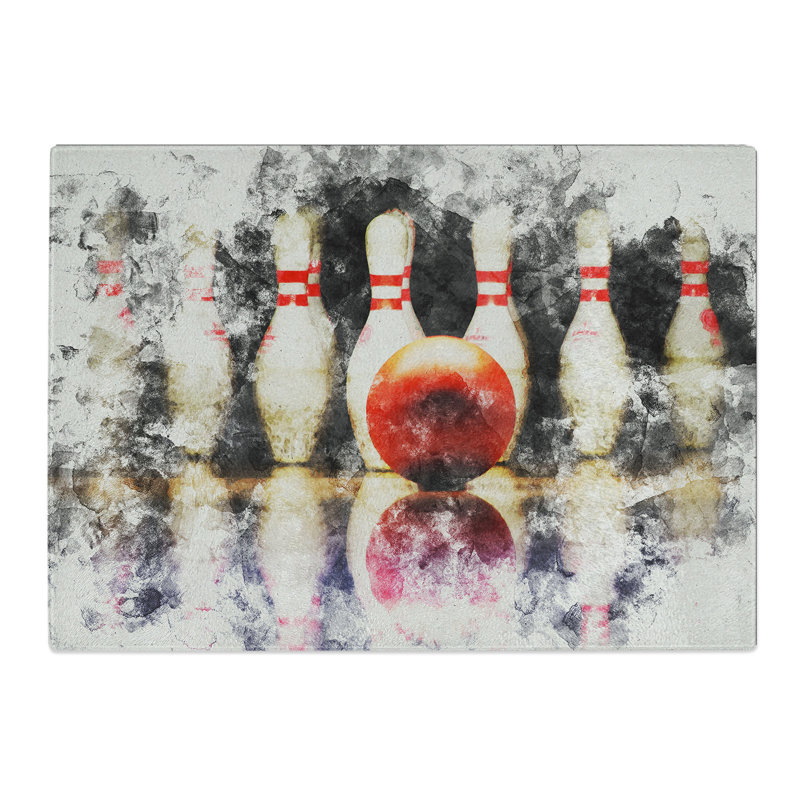 Ten Pin Bowling Watercolour Chopping Board, 28.5cm W x 39cm L
