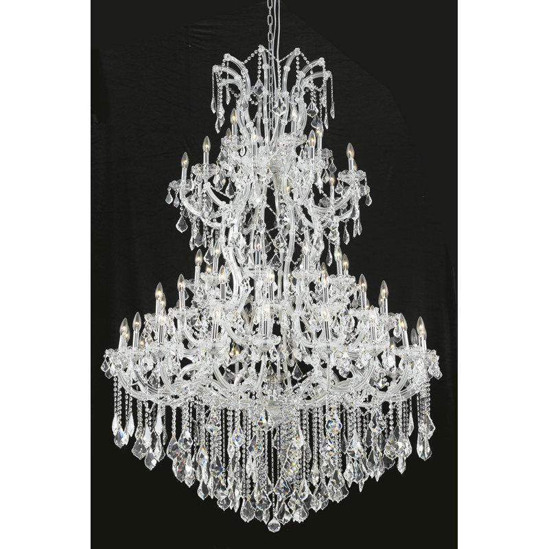 Lustre étagé de style bougie à 61 lumières Stockard, Chrome / cristal (transparent) / coupe royale