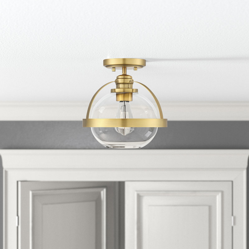 Longmeadow 1 - Light 9.38'' Simple Globe Semi Flush Mount in Warm Brass, Warm Brass
