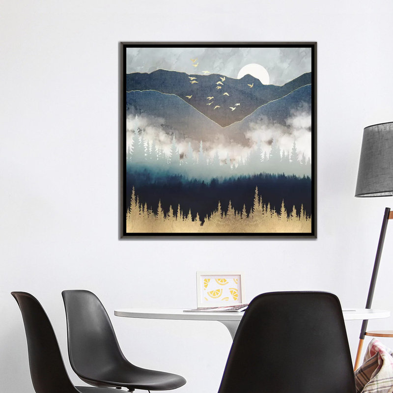 « blue mountain brume » par spacefrog designs-print, H 37 po x l 37 po x P 1,5 po, Toile avec cadre noir patiné