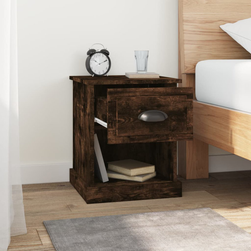 Cardi 39cm W Manufactured Wood Bedside Table, Smoked Oak