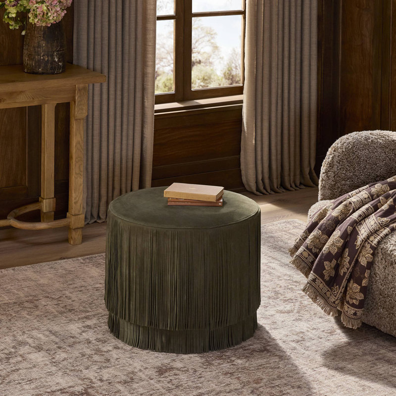 Rooney Round Ottoman, Nubuck Olive