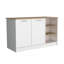 Îlot de cuisine, trois tablettes ouvertes, deux armoires-129163709-129163711