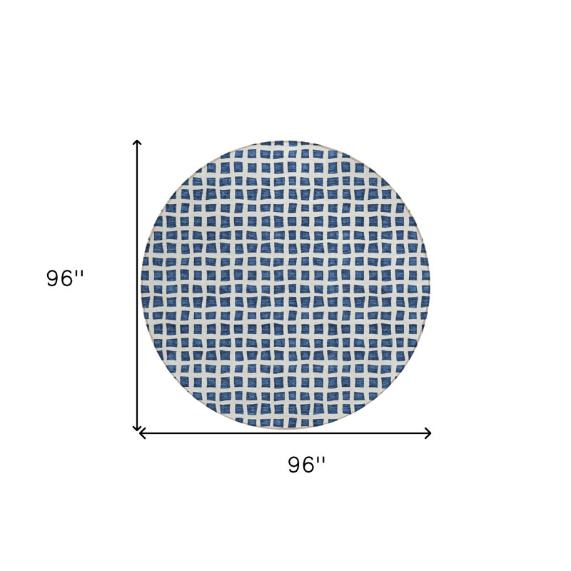 Tapis d'intérieur rond lavable géométrique 8 pi bleu marine et ivoire