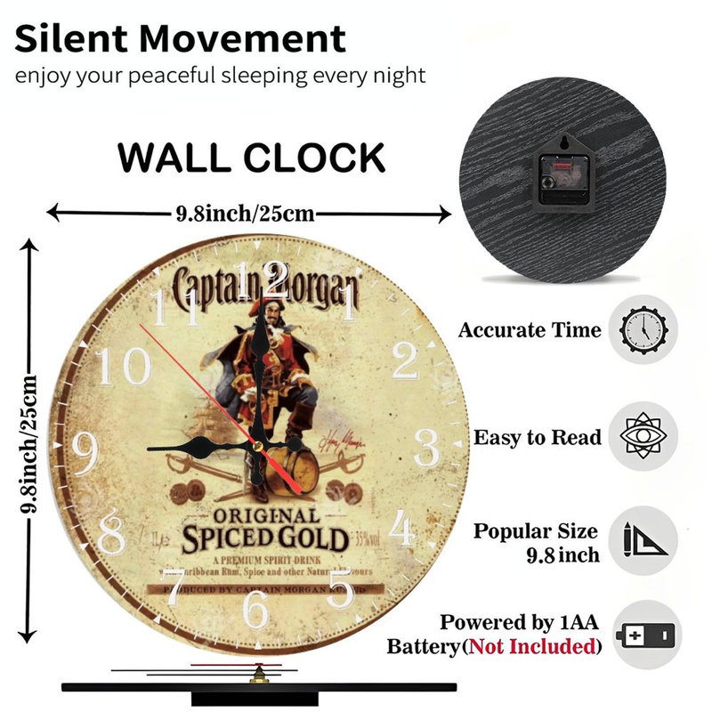 Horloge murale en bois 10 po, mouvement silencieux, à piles (piles AA non incluses), décor artistique, parfait pour les décorations