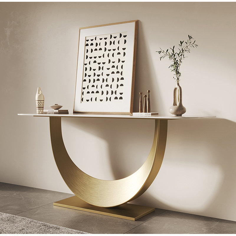 Table de couloir artistique contemporaine avec base flottante incurvée, H 33,46 po x l 62,99 po x P 15,75 po