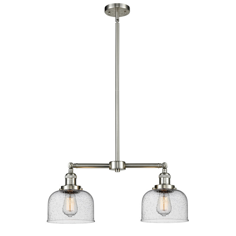 Grand pavillon cloche de 8 po à 2 lumières de 21 po, Grainé, Ampoule non incluse, Nickel satiné brossé