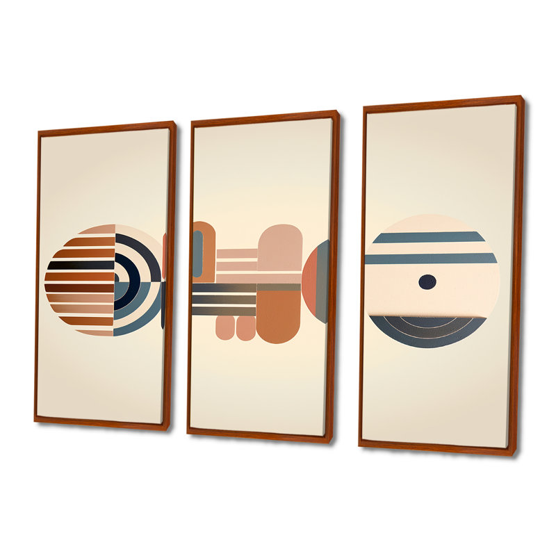 Ensemble d'art mural Minimal Geometrics, H 28 po x l 36 po x P 1 po, Cadre flottant brun