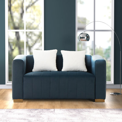 Clifford 62.6'' Velvet Square Arm Loveseat with 2 Pillows, Modern Channel-Tufted Couch for Living Room, Blue