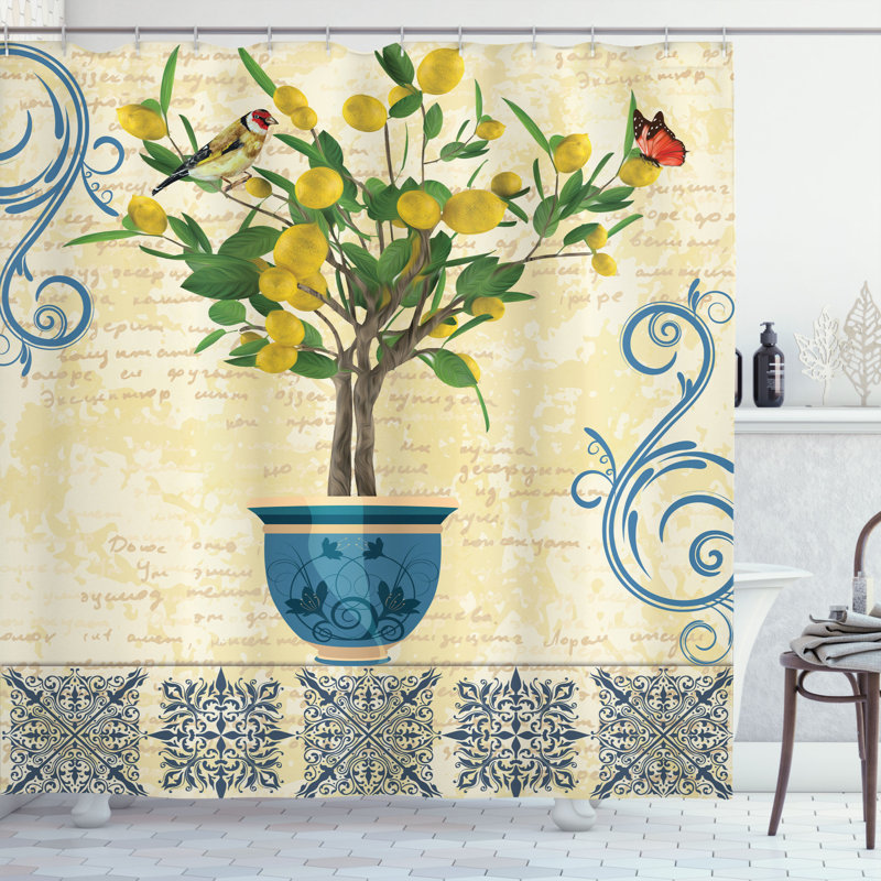 Vintage Look Shower Curtain with Hooks Included, 70" H x 69" W