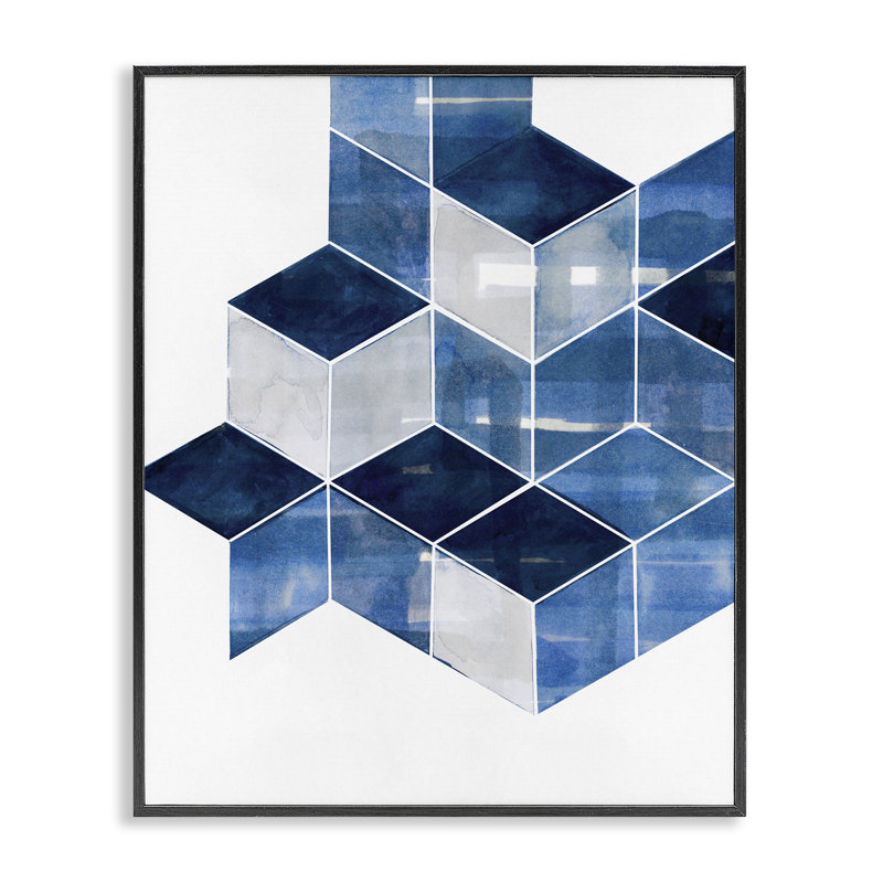 Cubes géométriques empilés, estampe numérique encadrée par Steller Design Studio, Giclée encadrée noir minuit