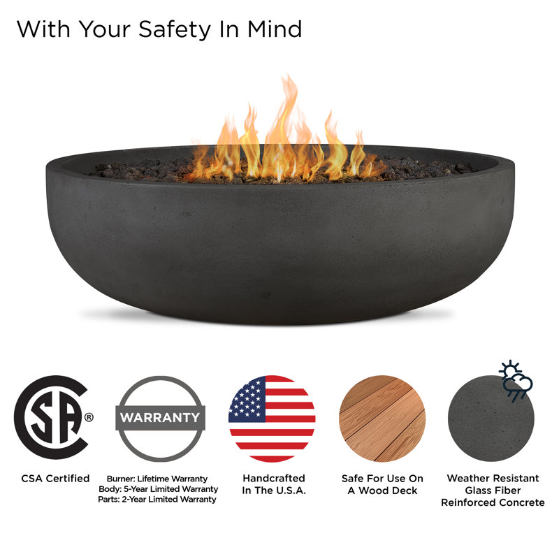 Carson 38" Round Concrete Propane Fire Pit in Carbon by Jensen Co., 14.5" H x 48" W x 48" D, Natural Gas, Black