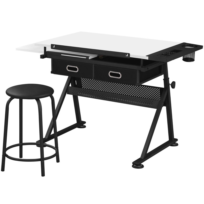 Height Adjustable Drawing and Drafting Table, White