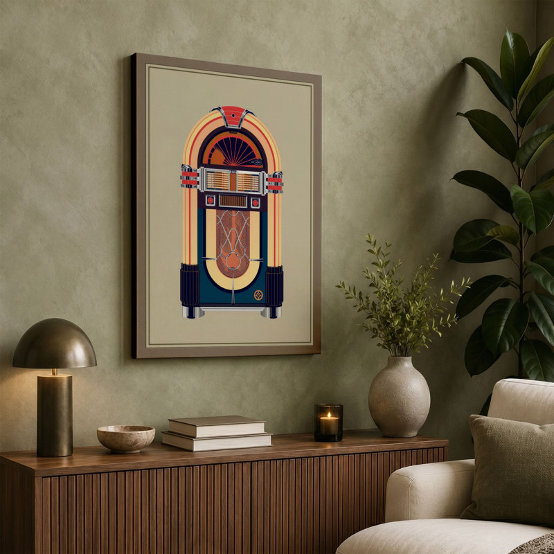 Jukebox Art Deco - Wrapped Canvas, 18x12 - 45.7 x 30.5 cm, Ochre Border