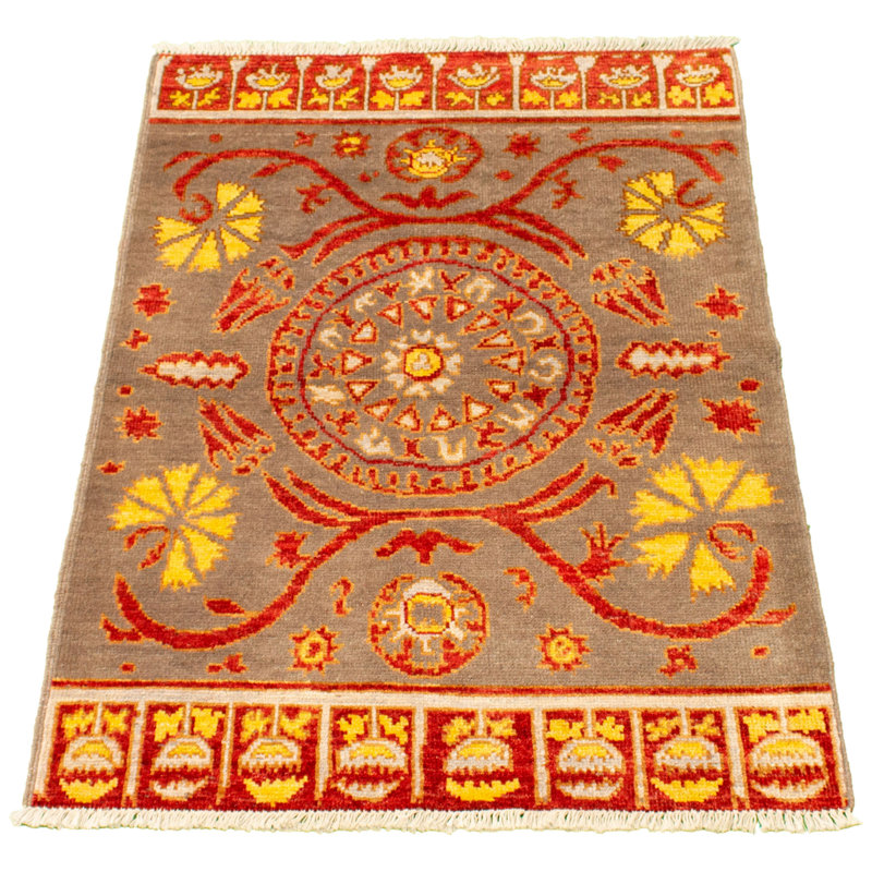 Tapis unique en laine noué à la main rouge nouvel âge Shalimar de 4 pi 2 po x 6 pi 1 po