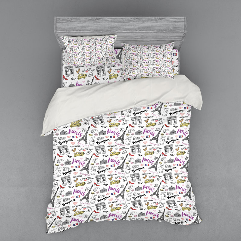 Ensemble de housse de couette éclectique Paris, Housse de couette grand + 3 pièces supplémentair
