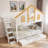 Wooden Bunk Bed With Storage Staircase, Trundle, House Roof And Window Door-1332956155