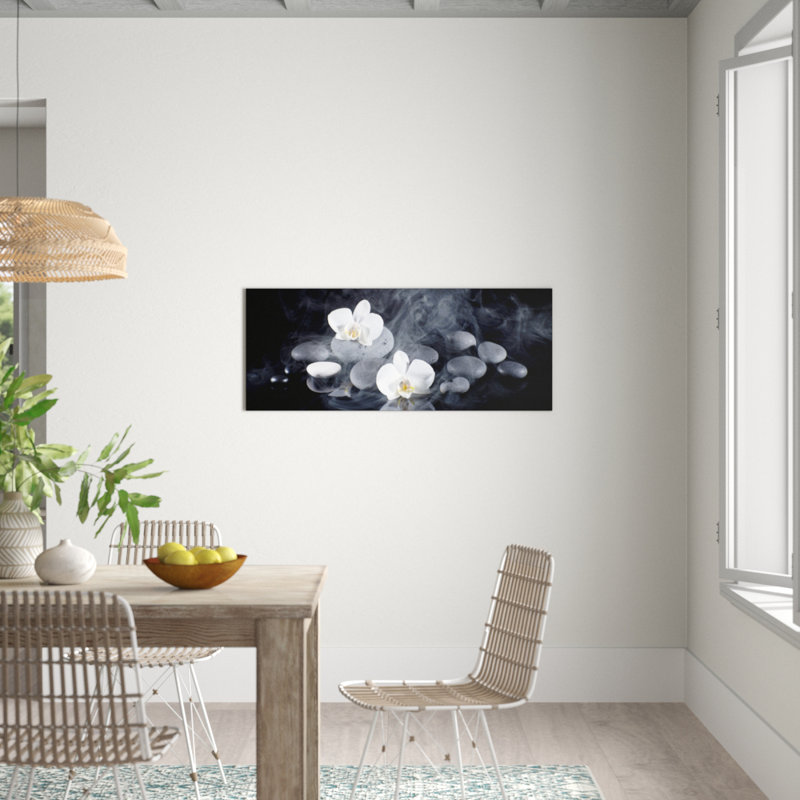 White Orchid III - No Frame Print on Glass, 50 cm H x 125 cm W x 1.4 cm D