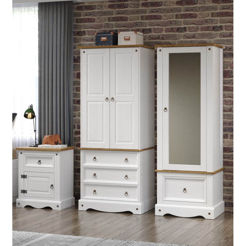 Coombs 1 Door, 1 Drawer Wardrobe, White and Antique Wax, Corona Design