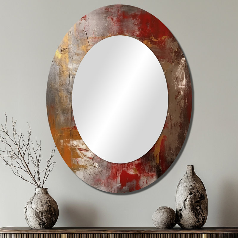 Révélations anciennes italiennes en or et rouge I - Miroir mural moderne ovale, 40 po x 30 po