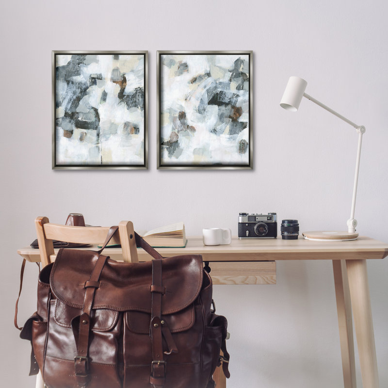  Grey Faded Abstraction 2 PC Framed Floater Canvas Set by June Erica Vess, 21" H x 17" W, Grey