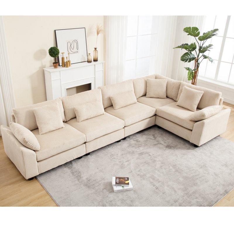 Ensemble de salon modulaire avec velours côtelé beige - Velours côtelé surdimensionné facile à assembler, confortable et combiné