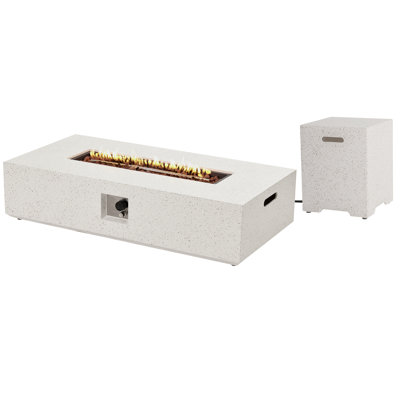 56" Rectangle Concrete Propane Fire Pit Table With Propane Tank Cover