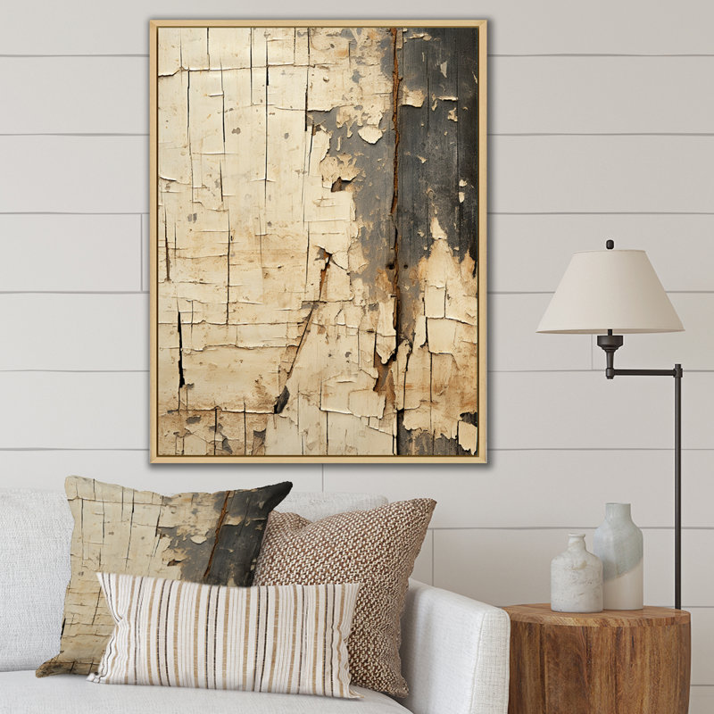 Reproduction d'art sur toile géométrique moderne, Cadre naturel flottant, H 40 po x l 30 po x P 1,5 po