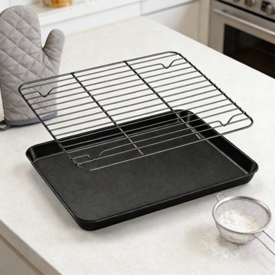 Ensemble de grille de cuisson et de grille-pain pour four grille-pain - Plateau antiadhésif en acier au carbone robuste avec support en acier inoxydable pour une cuisson, un rôtissage et un drainage uniformes, facile à nettoyer