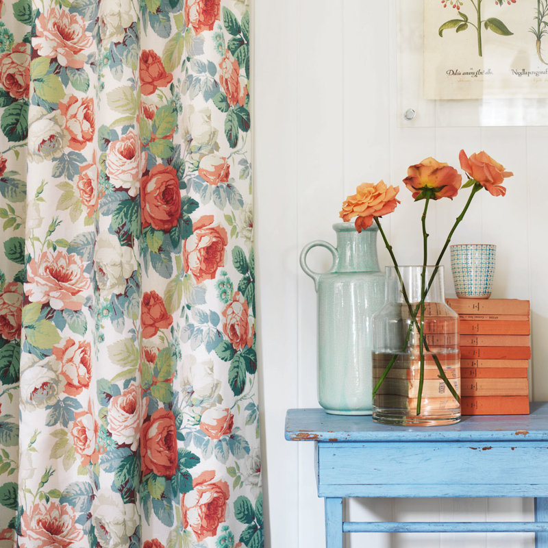 Chelsea Fabric, Coral/Emerald