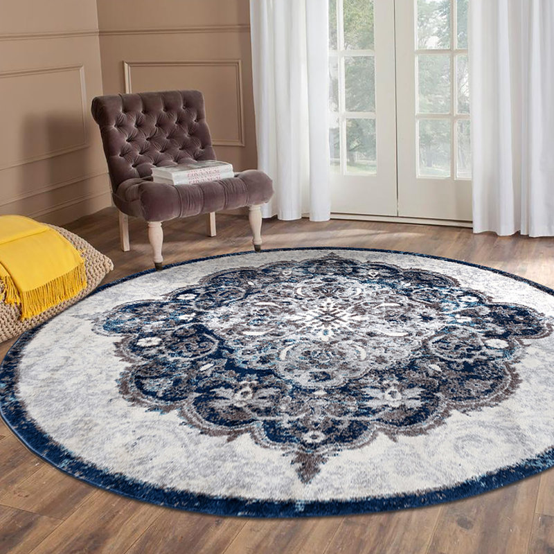 Honig Oriental Indoor Performance Navy Area Rug, Round 6'7"