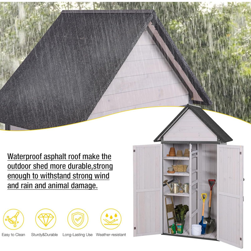 White Wooden Outdoor Storage Shed with Adjustable Shelves