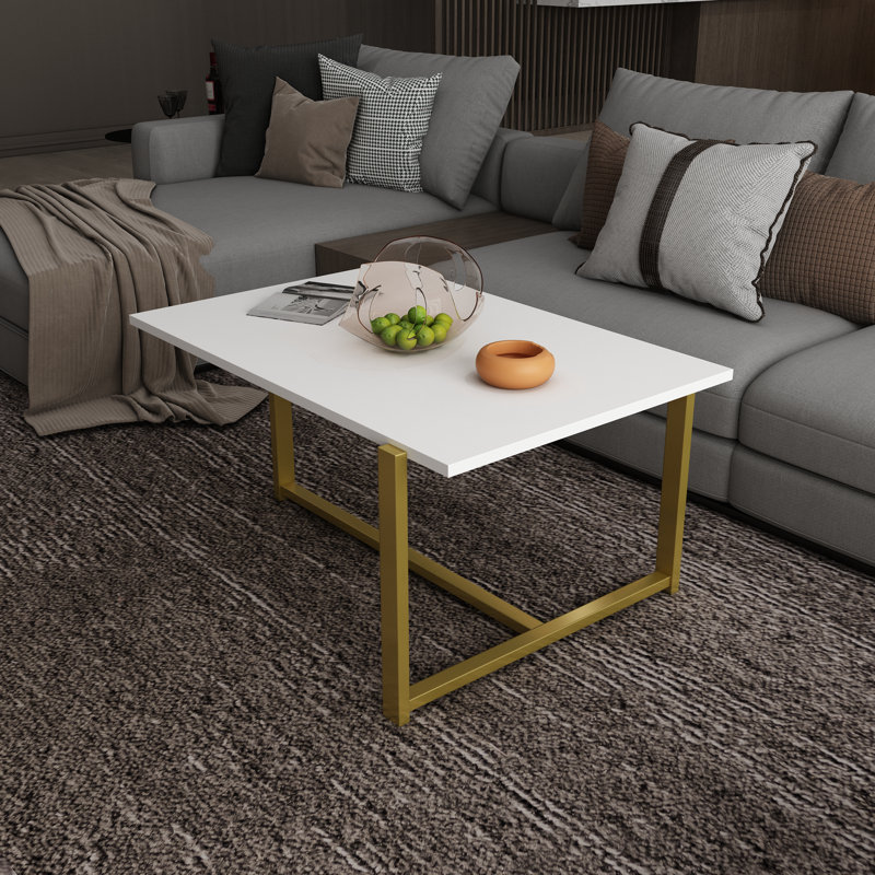Geometric Coffee Table, White, Gold